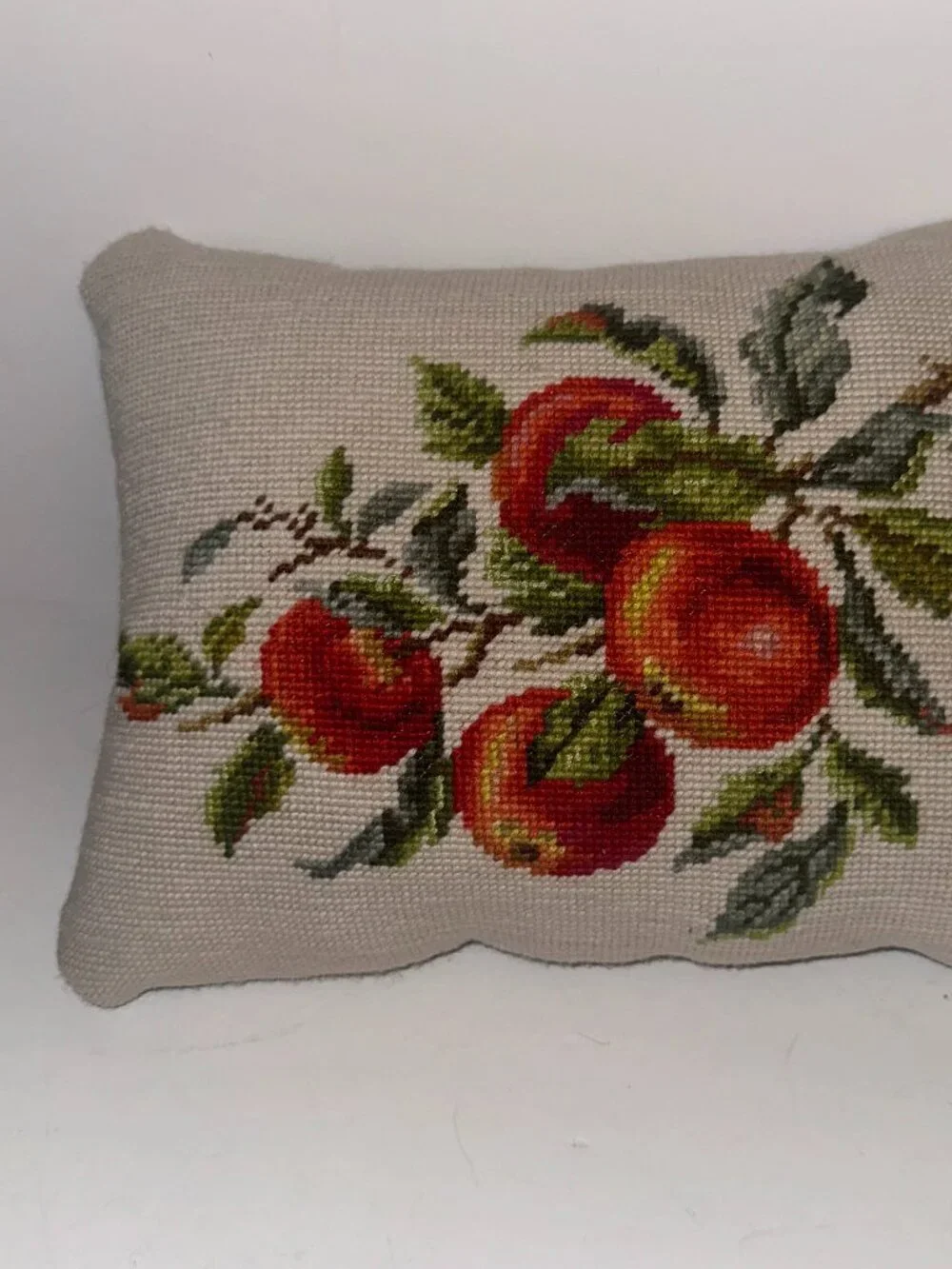 VTG handcrafted Needlepoint Pillow Apples on a Branch Rectangle 13